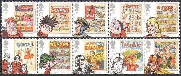 2209 Cartoons Comics BD 2012 Great Britain The Dandy The Beano The Eagle The Topper Tiger Bunty Buster Valiant Twinkle 2000 AD 2 strips of 5