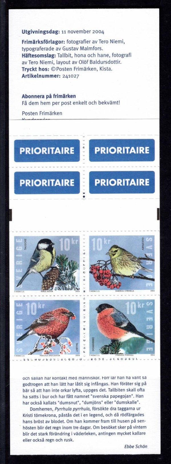 Birds 2004 Sweden booklet inside