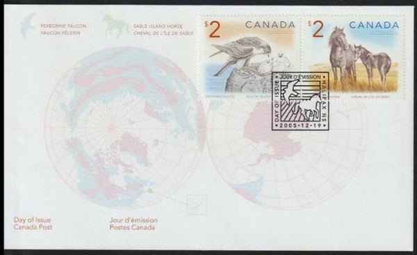 Birds 2005 Canada strip of 2 FDC