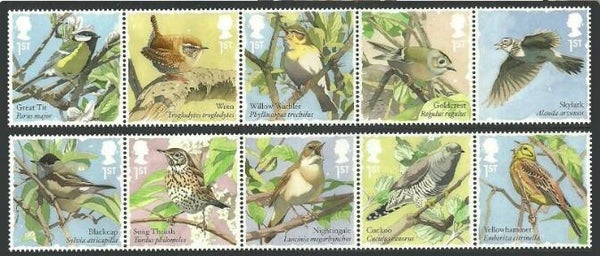 Birds 2017 Great Britain 2 strips of 5