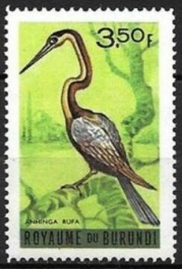 Birds (Anhinga rufa) African Darter 1965 Burundi stamp 2