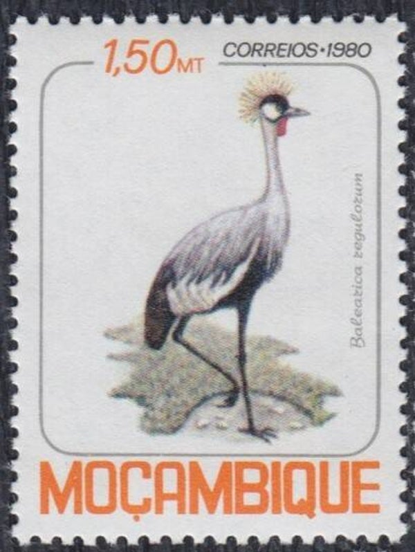 Birds Cranes (Balearica regulorum) Grey Crowned Crane 1980 Mozambique stamp