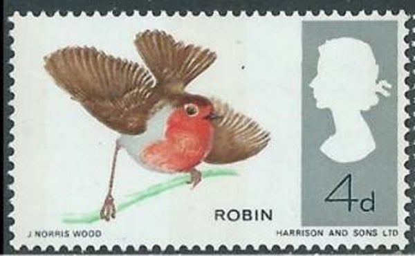 Birds (Erithacus rubecula) European Robin 1966 Great Britain stamp with phosphor bands