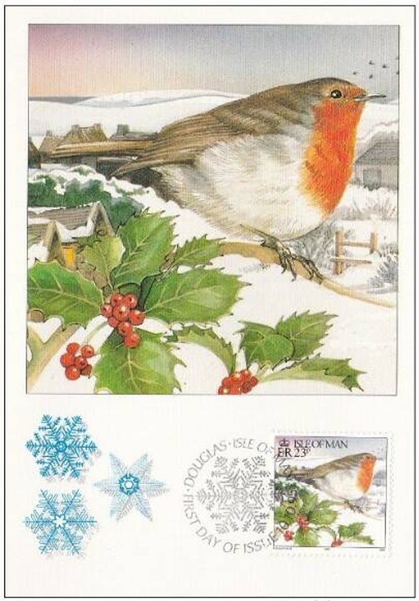 Birds (Erithacus rubecula) European Robin 1995 Isle of Man maximum card