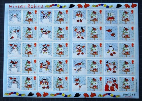 Birds (Erithacus rubecula) European Robin 2001 Great Britain smiler sheet