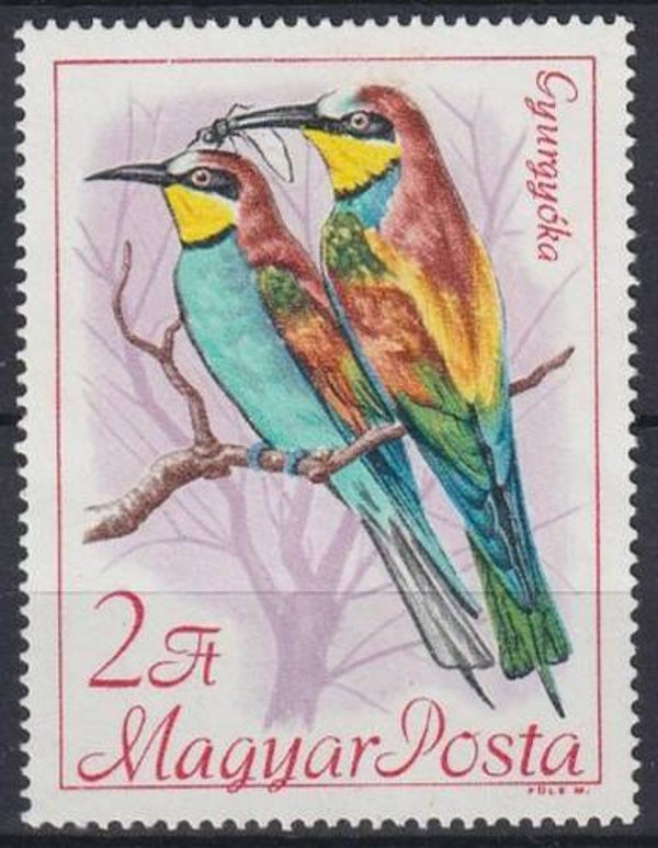 Birds (Merops apiaster) European Bee-eater 1968 Hungary stamp