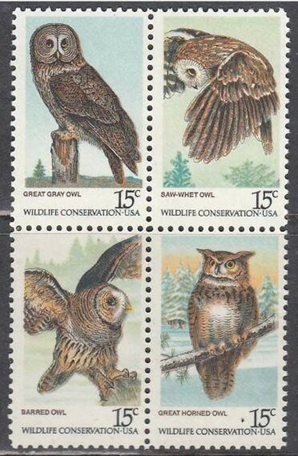 Birds Owls 1978 USA Block of 4