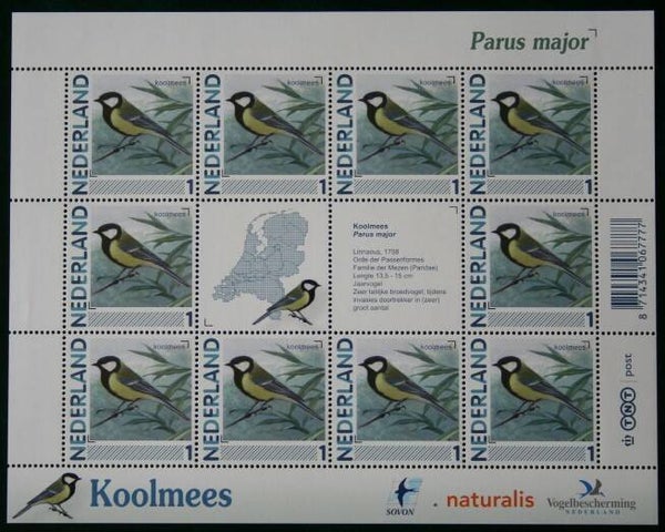 Birds (Parus major) Great Tit 2012 Netherlands souvenir sheet