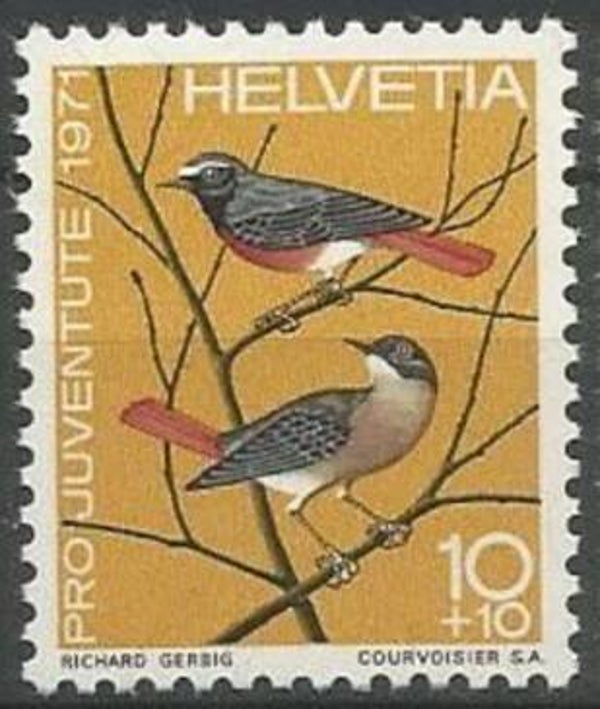Birds (Phoenicurus phoenicurus) Common Redstart 1971 Switzerland stamp