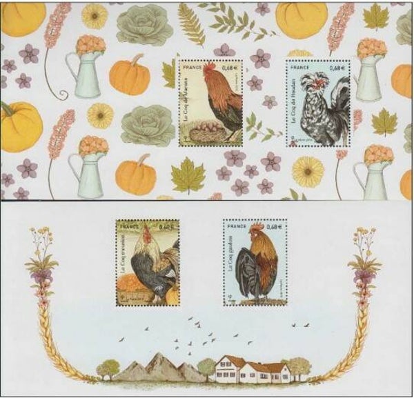 Birds Roosters 2015 France souvenir sheets