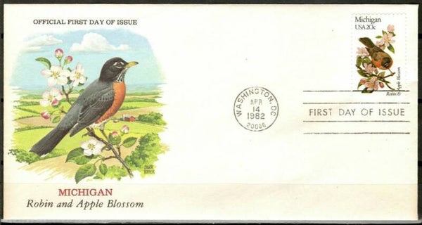 Birds (Turdus migratorius) American Robin 1982 USA FDC