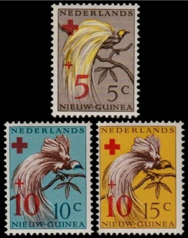 Birds of Paradise 1954 Netherlands New Guinea serie Red Cross overprint