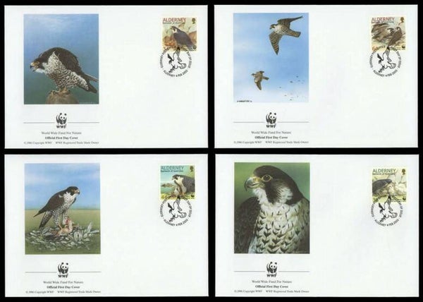 Birds of Prey Falcons (Falco peregrinus) Peregrine Falcon 2000 Alderney FDC 2-5