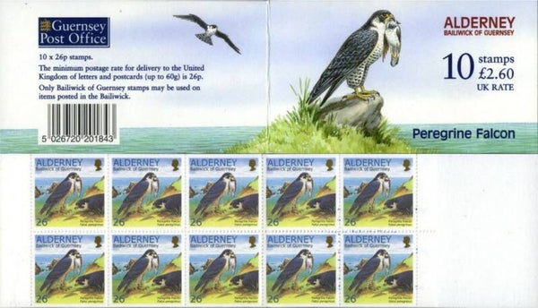 Birds of Prey Falcons (Falco peregrinus) Peregrine Falcon 2000 Alderney booklet 1