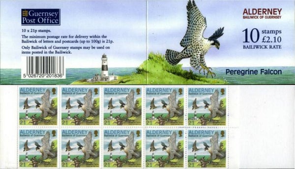 Birds of Prey Falcons (Falco peregrinus) Peregrine Falcon 2000 Alderney booklet 2