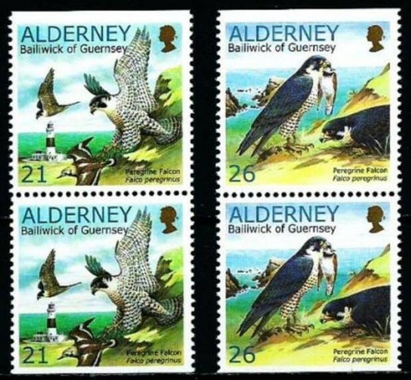 Birds of Prey Falcons (Falco peregrinus) Peregrine Falcon 2000 Alderney booklet serie