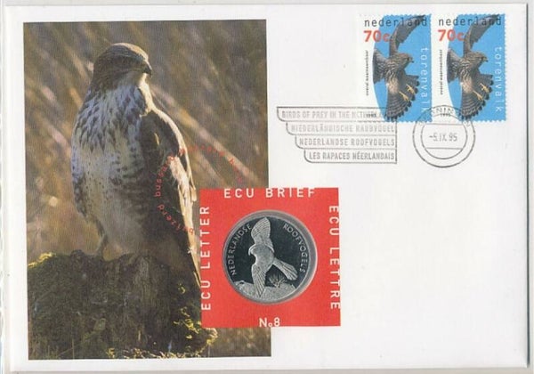 Birds of Prey Falcons (Falco tinnunculus) Common Kestrel 1995 Netherlands ECU letter