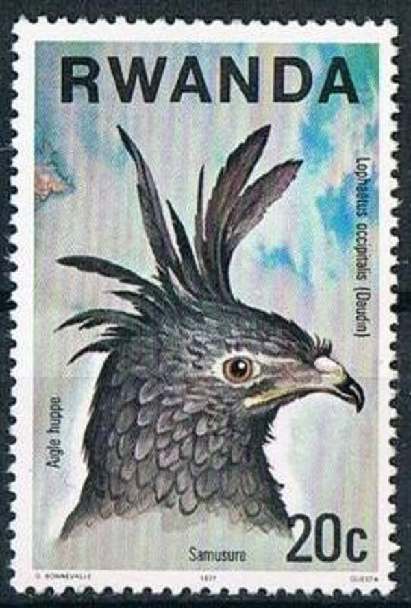 Birds of Prey (Lophaetus occipitalis) Long-crested Eagle 1977 Rwanda stamp