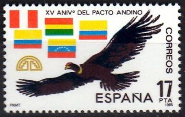 Birds of Prey (Vultur gryphus) Andean Condor 1985 Spain stamp