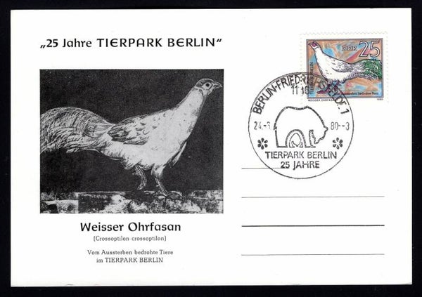 Birds 1980 Germany DDR Pheasants (Crossoptilon crossoptilon) White Eared Pheasant postcard (D-Vo004)