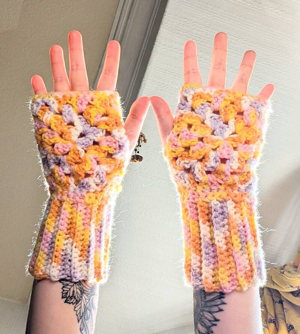Multicoloured Crochet Fingerless Gloves