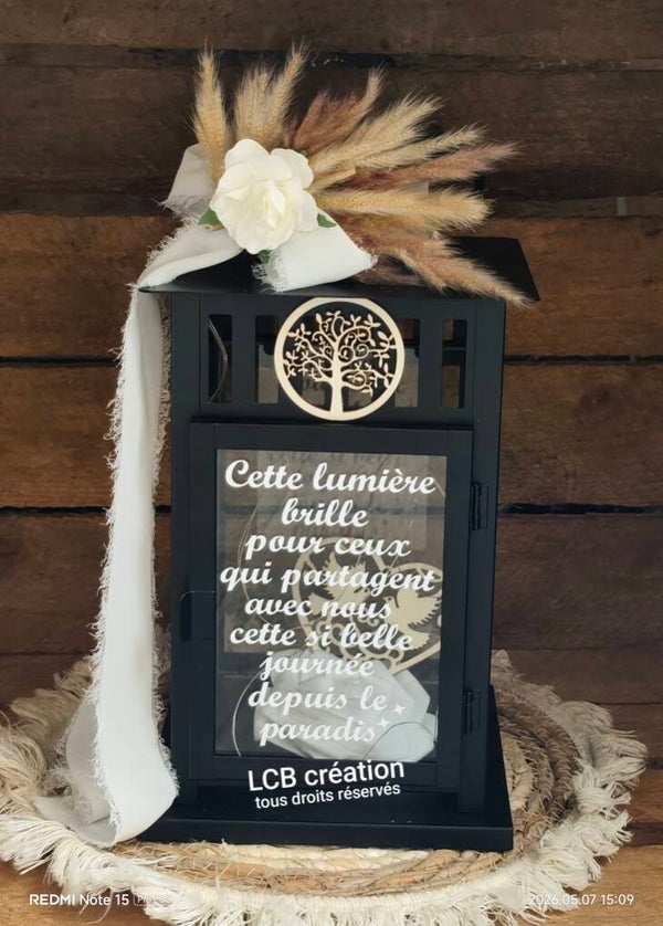 lanterne hommage lumineuse noire 30cm