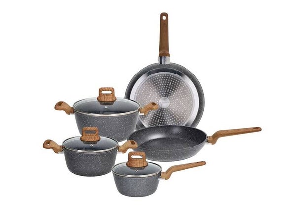 Set pentole e padelle TOGNANA WILD STONE, 8 pezzi, Compatibile con piano cottura a gas e induzione, Alluminio, Grigio