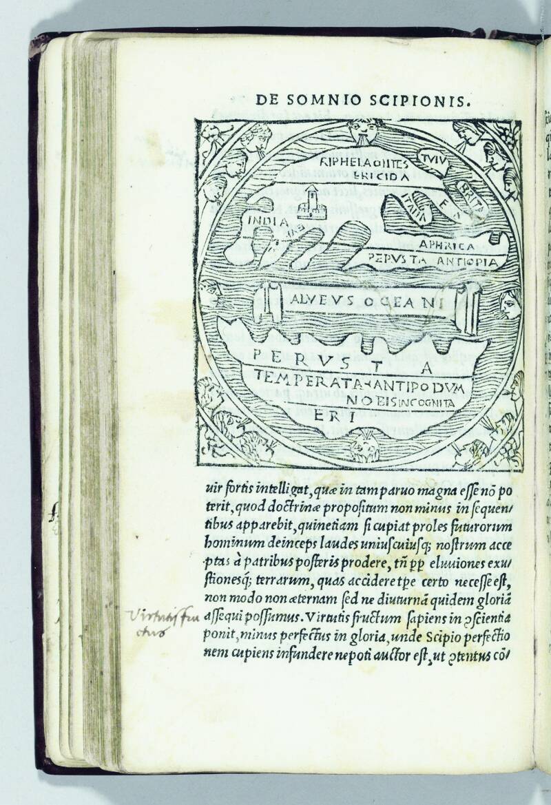 Zonekaart. Uit: Niccolo Angeli naar Ambrosius Macrobius, Hoc volumine continentur Macrobii interpretatio in somnium Scipionis a Cicerone confectum, 1515. Antwerpen, The Phoebus Foundation