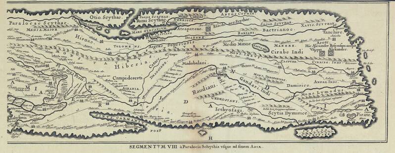 Johannes Janssonius naar Marcus Welser, naar Konrad Peutinger, Tabula itineraria ex illustri Peutingerorum, 1652. Het eerste en laatste segment van de Peutingerkaart (in totaal acht segmenten). Kopergravure, 400 × 510 mm (segment) / 470 × 580 mm. Antwerpe