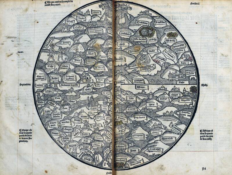 T-O-kaart. Uit: La Mer des Histoires, 1536. Antwerpen, The Phoebus Foundation