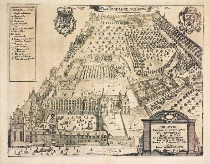 Lucas II Vorsterman, Palatium Bruxellense Ducis Brabantiae, 1659. Gezicht in vogelvlucht op het Paleis van Brussel. Ets, 447 × 540 mm. Antwerpen, The Phoebus Foundation