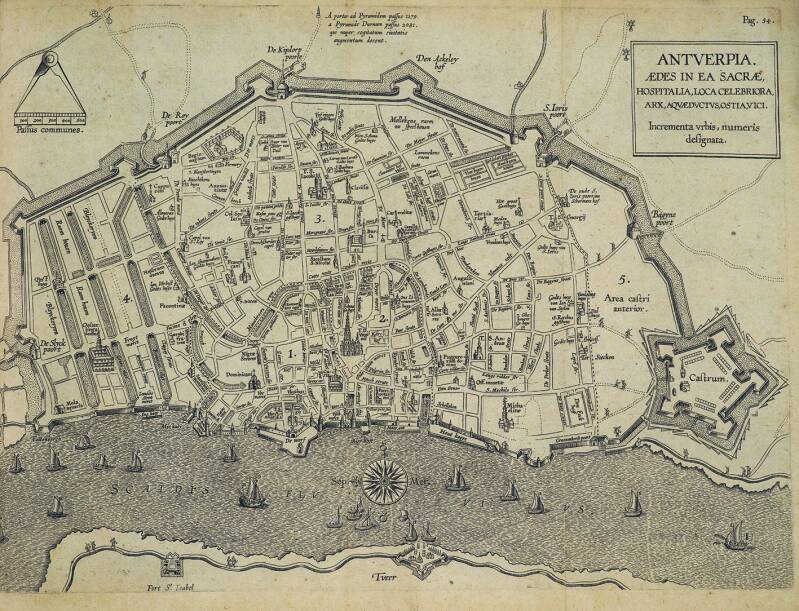 Antverpia. Plattegrond van Antwerpen. Uit: Carolus Scribani, Antverpia. Origines Antverpiensum, 1610. Antwerpen, The Phoebus Foundation