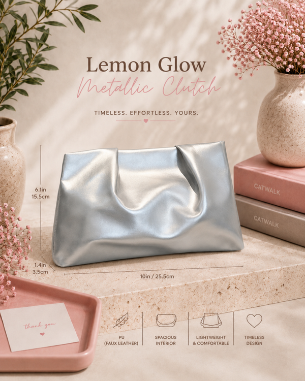 Lemon Glow Metallic Clutch