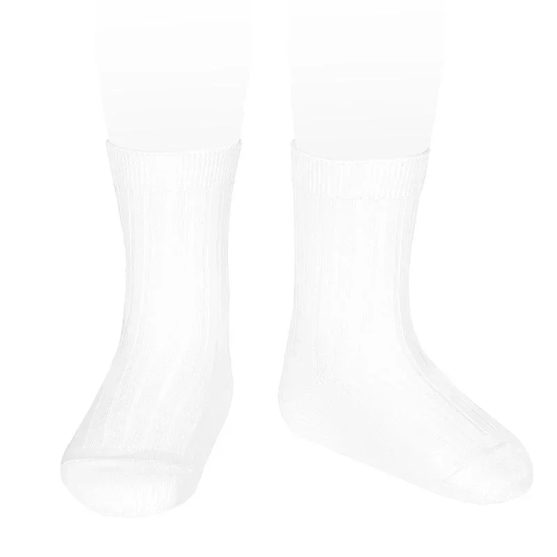 Ribbed Short Socks - White 200