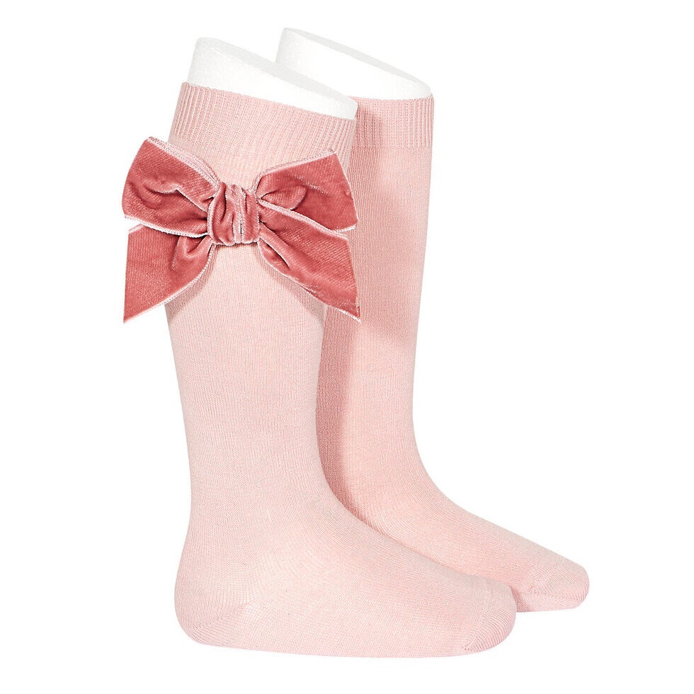 Knee Socks With Velvet Bow - Rosa Palo 526