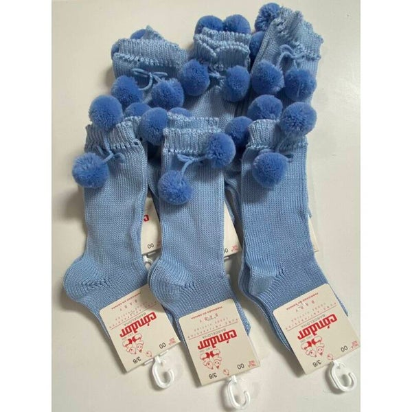 Knee Socks With Pompom - Azulado 446 - Preorder