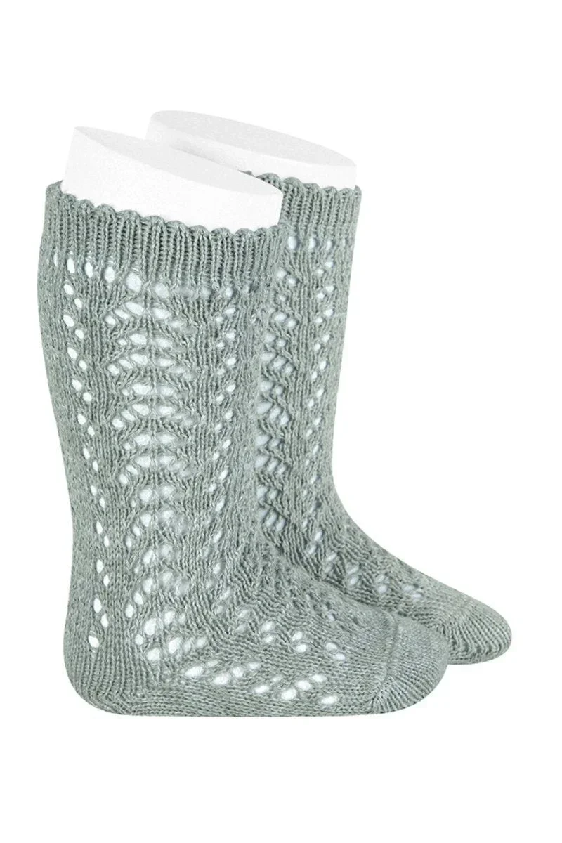 Knee High Openwork Socks - Verde Seco 756