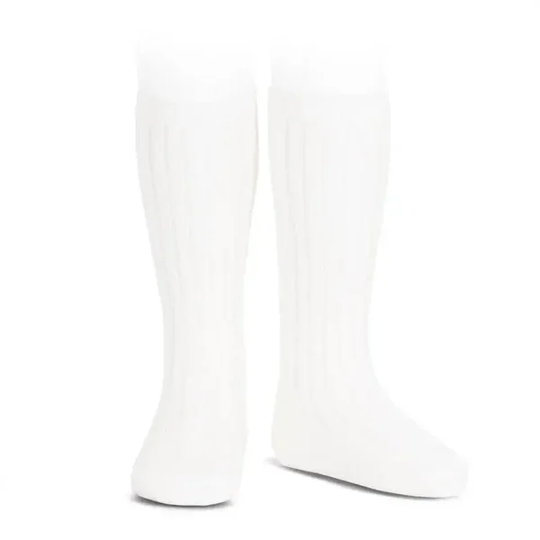 Ribbed Knee High Socks - White 200