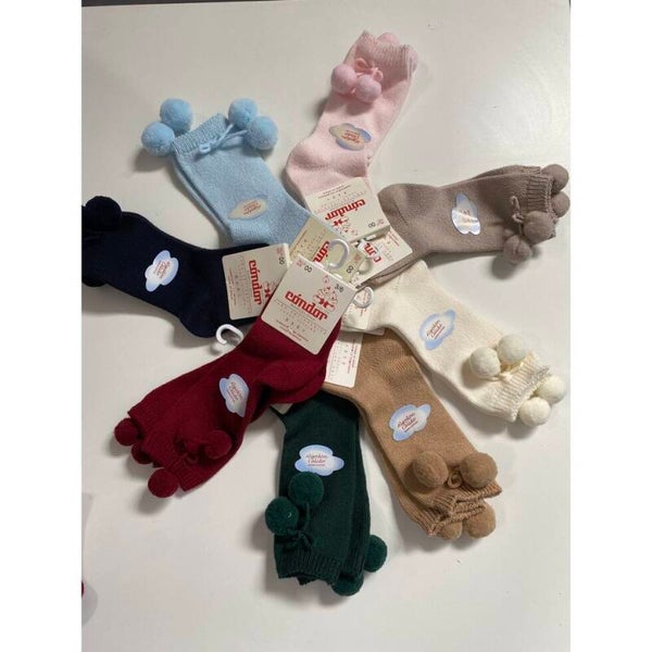 Knee Socks With Pompom - Navy 480 - Preorder