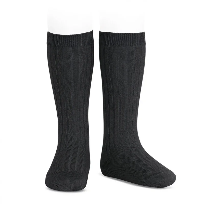 Ribbed Knee High Socks - Black 900