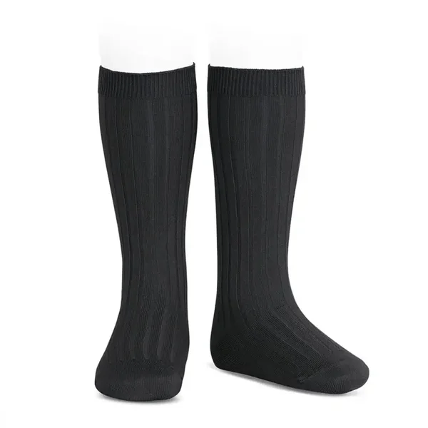 Ribbed Knee High Socks - Black 900