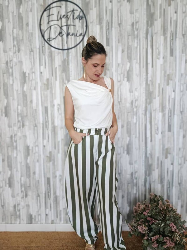 PANTALÓN RAYAS VERDE/BLANCO