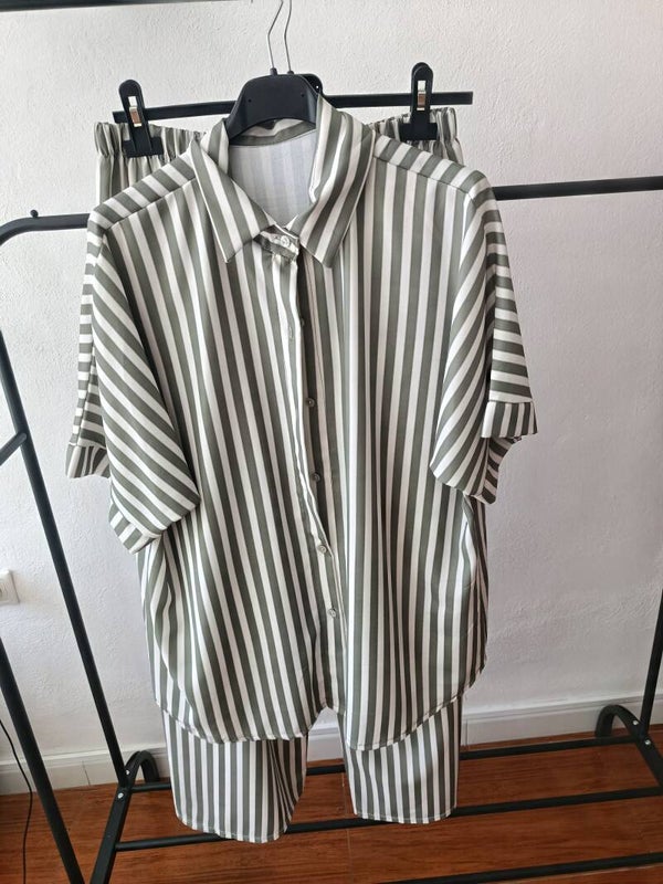 CONJUNTO CAMISA Y PANTALÓN RAYAS VERDE