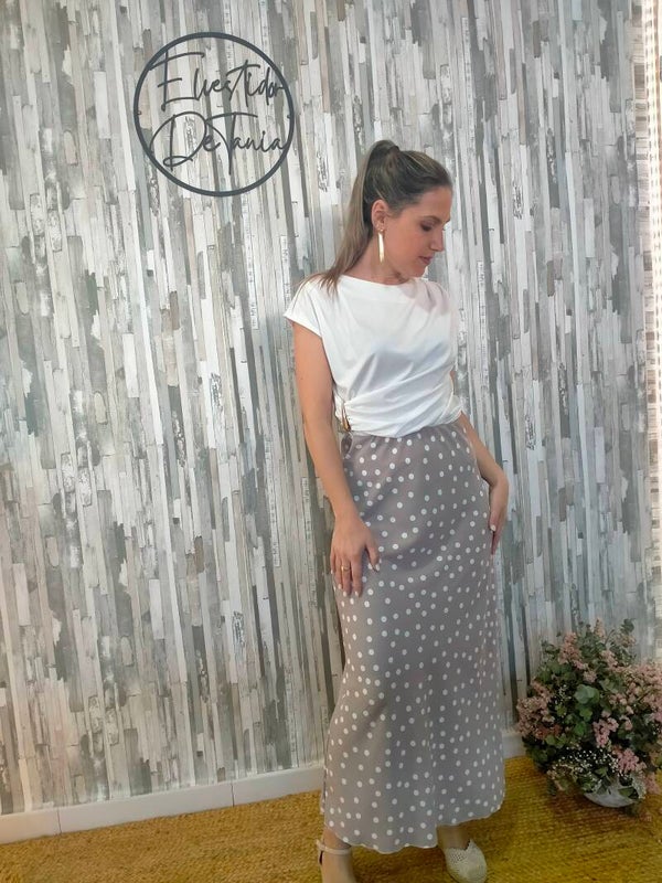 FALDA TAUPE CON LUNARES