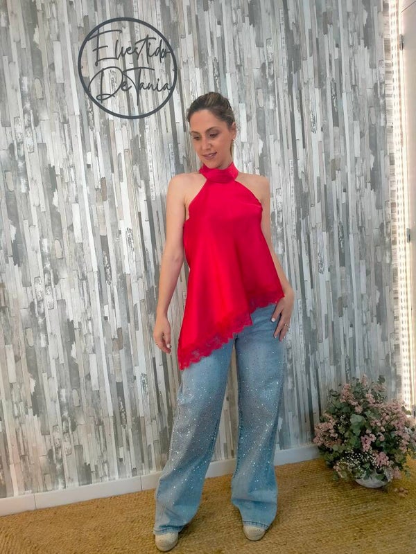BLUSA SATINADA CON ENCAJE