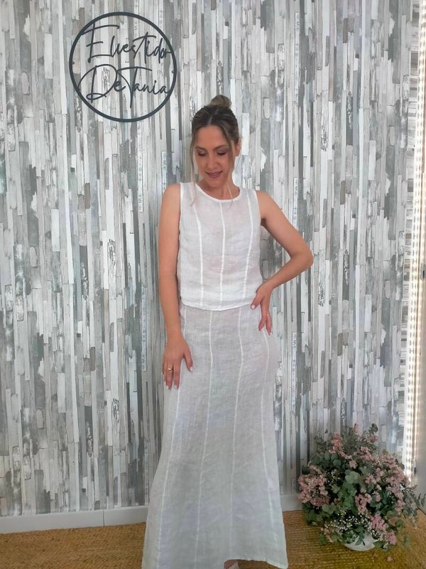 FALDA BLANCA LINO