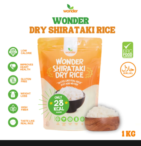 Wonder Health Dry Shirataki Rice 1 Kg Low Carb, High Fiber, Rice Alternative