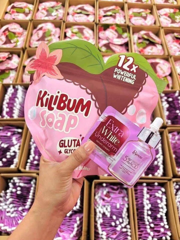 KSerene KiLiBUM Gluta Glycolic Soap 70g x 3 Bars – Gentle Exfoliating Bar with Glycolic, Kojic & Lactic Acid, Caviar Lime Extract, Glutathione – Smooth, Even, and Fresh-Looking Skin & Cream SET