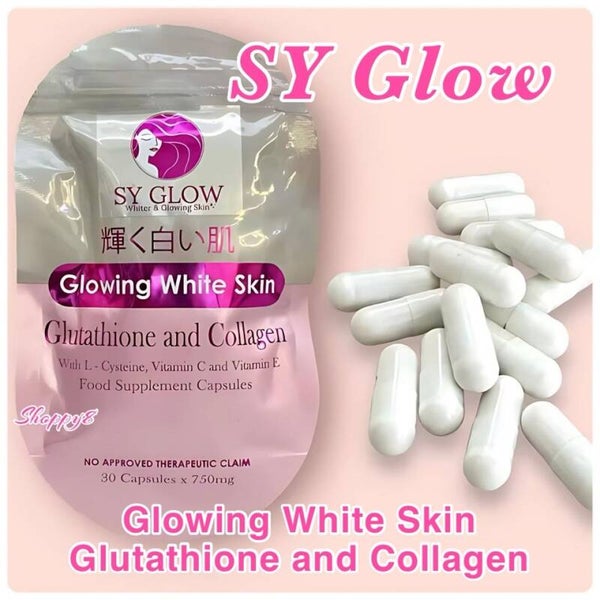 SY Glow Glowing White Skin Glutathione and Collagen Capsules, 30Caps