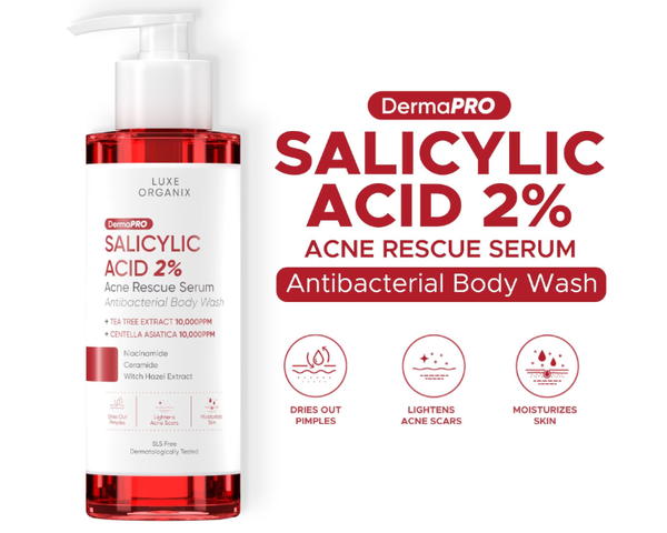 Luxe Organix Dermapro Salicylic Acid 2% Acne Rescue Serum Antibacterial Body Wash 500Ml